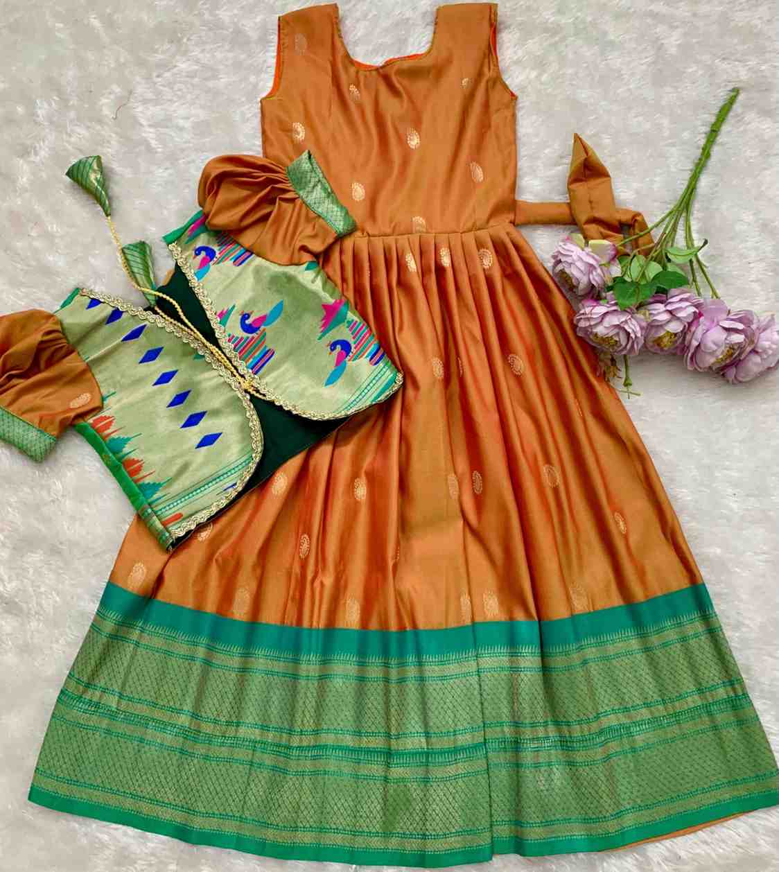 Kids Paithani gown – pink – Arhas Couture