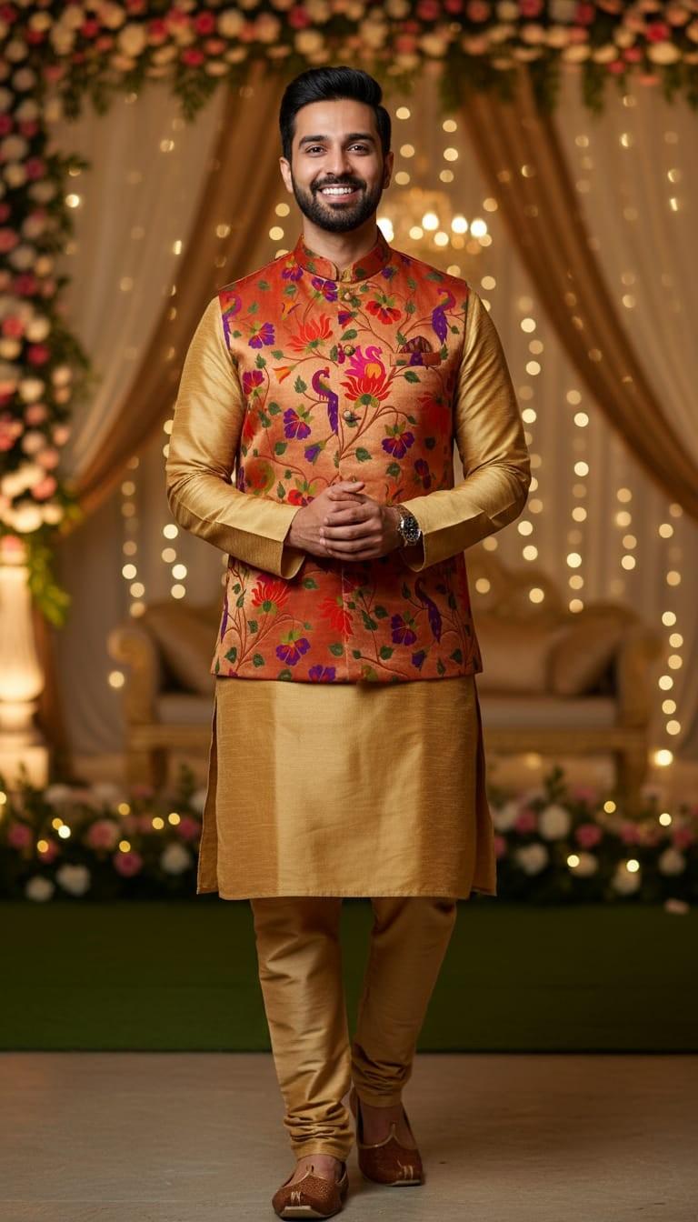 Fancy semi silk brocade Paithani jacket – Arhas Couture