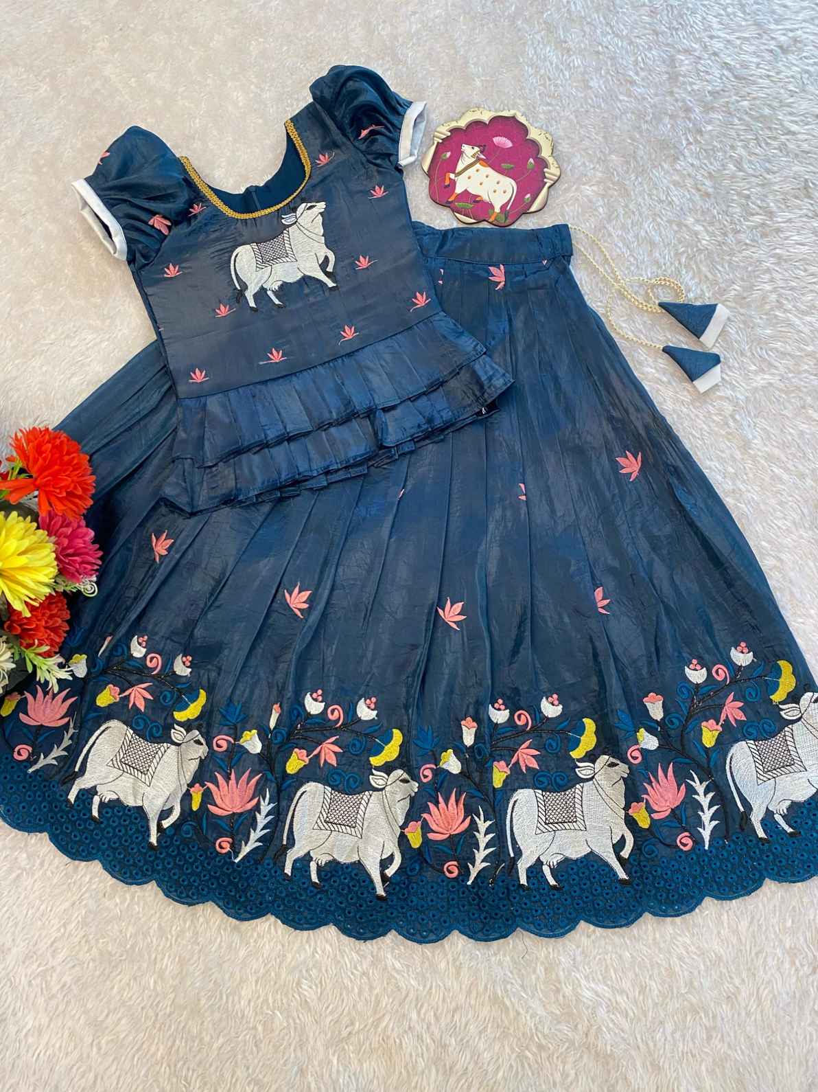Kid's Pichwai Soft Crush Lehengas