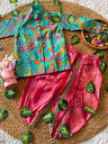 Kids Viscose crepe kurta set with position embroidery and tissue dhoti – 1 to 15 years – Arhas Couture