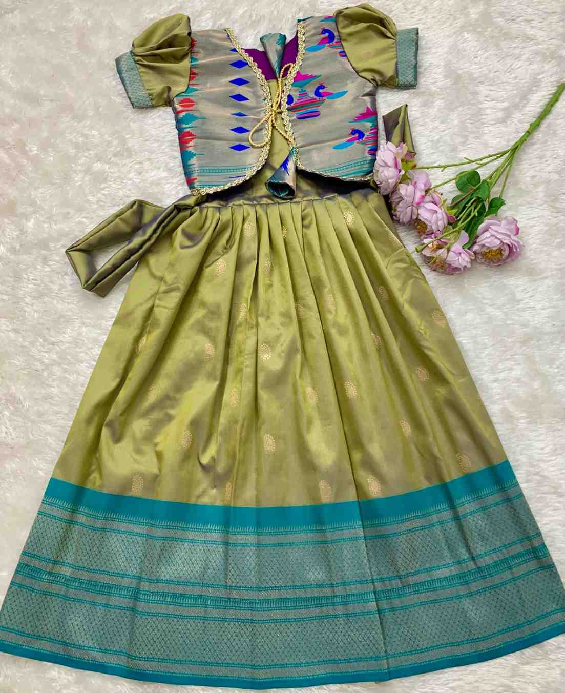 Kids Paithani gown – orange – Arhas Couture
