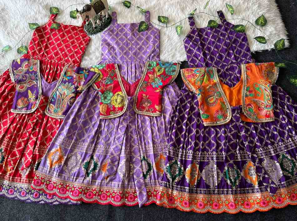 Kids Viscose silk gown – Red, Purple, Lavender – 1 to 15 years – Arhas Couture