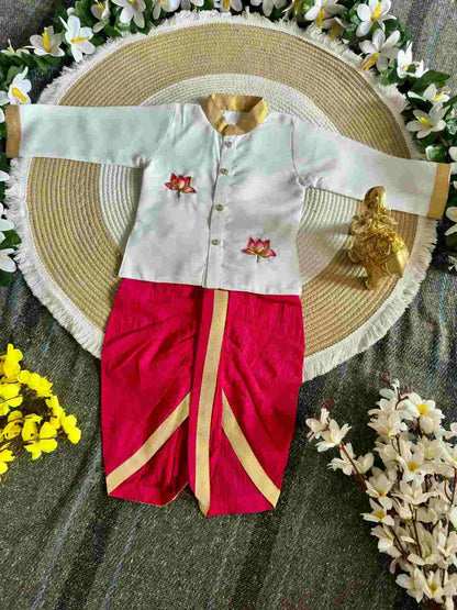 Boy's Lotus Embroidery Dhothi Set