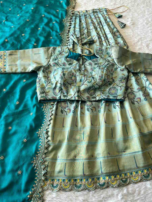 Fancy floral tissue silk lehengas by Arhas Couture
