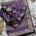 Fancy nylon tissue crepe saree – ash blue – Arhas Couture