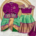 Semi Kanchi maggam family outfits by Arhas Couture