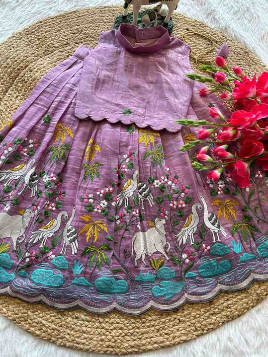 Kid's Gold Crush Silk Lehengas