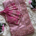 Fancy nylon tissue crepe saree – blush pink – Arhas Couture