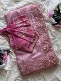 Fancy nylon tissue crepe saree – blush pink – Arhas Couture