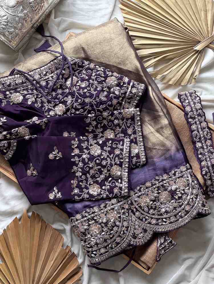 Fancy 1-minute ready-to-wear space silk saree with sequins and pearl – Arhas Couture
