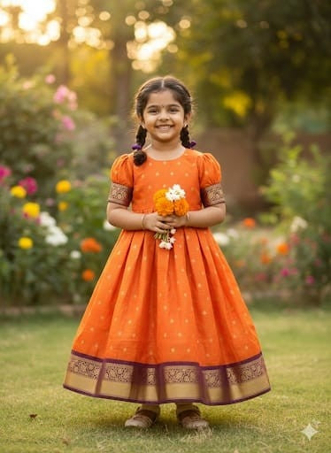 Kids semi Kanchi silk gown with Mom saree option – Arhas Couture