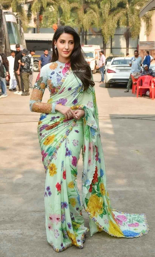 Satin Silk Sequins Saree