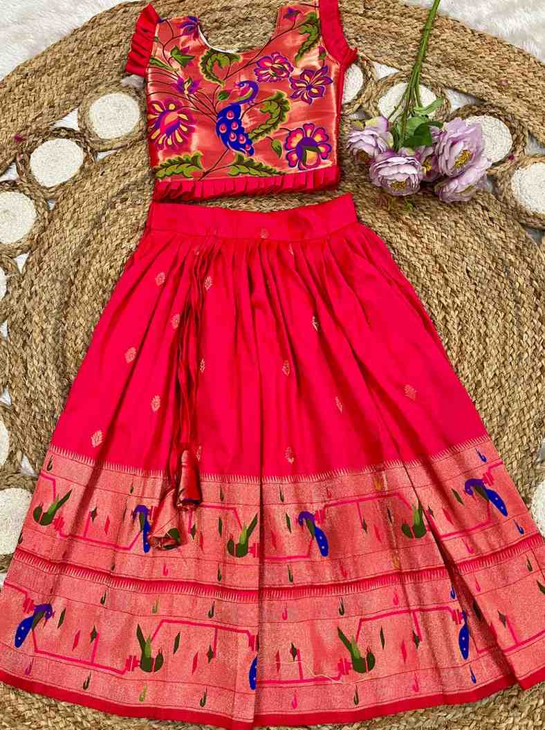 Kids Paithani lehenga – pink – Arhas Couture