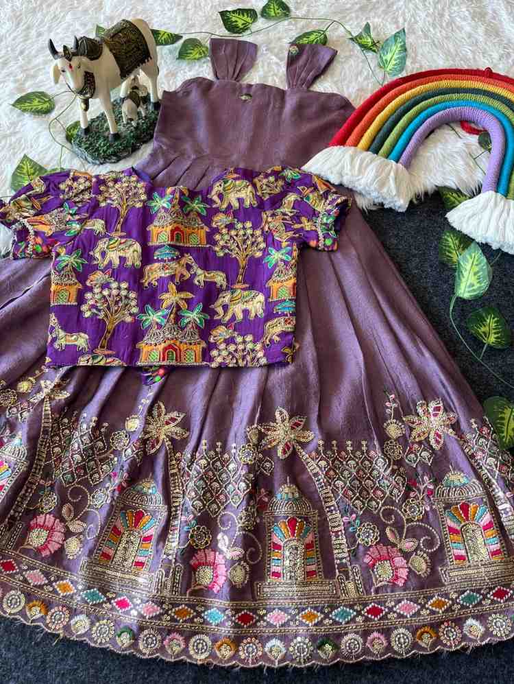 Kids Rangoli crush lehengas by Arhas Couture