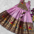 Kids shimmer Paithani lehenga – pink – Arhas Couture