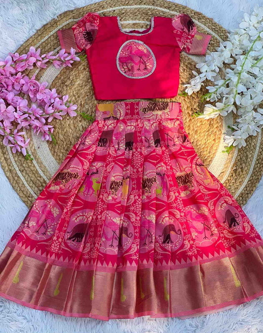 Kids cotton silk lehenga – thread work – Arhas Couture