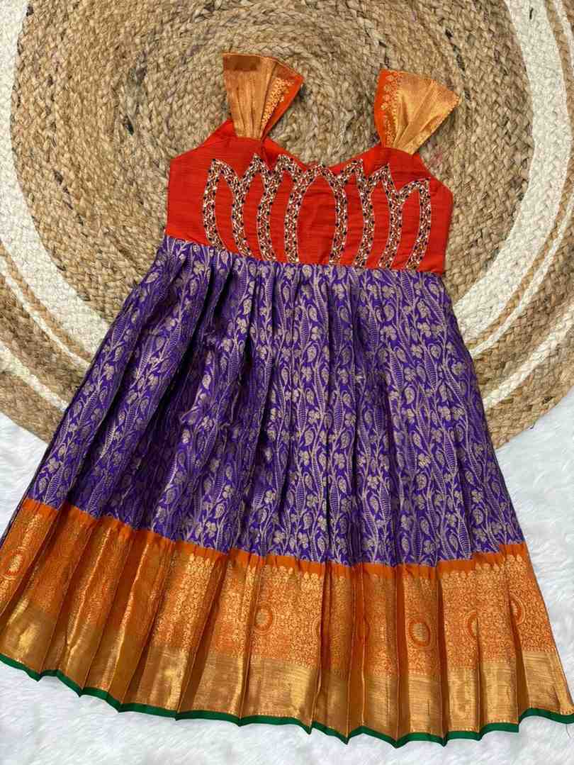 Kids soft raw silk frocks by Arhas Couture