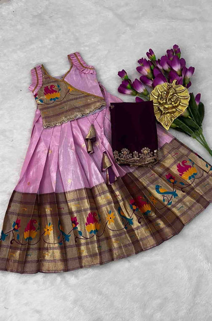 Kid's Paithani Shimmer Silk Lehengas
