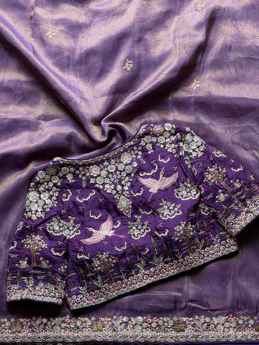 Fancy nylon tissue crepe saree – colour 1 – Arhas Couture