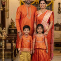 Fancy soft Banarasi tissue family outfit – boys, girls, men and mom – Arhas Couture