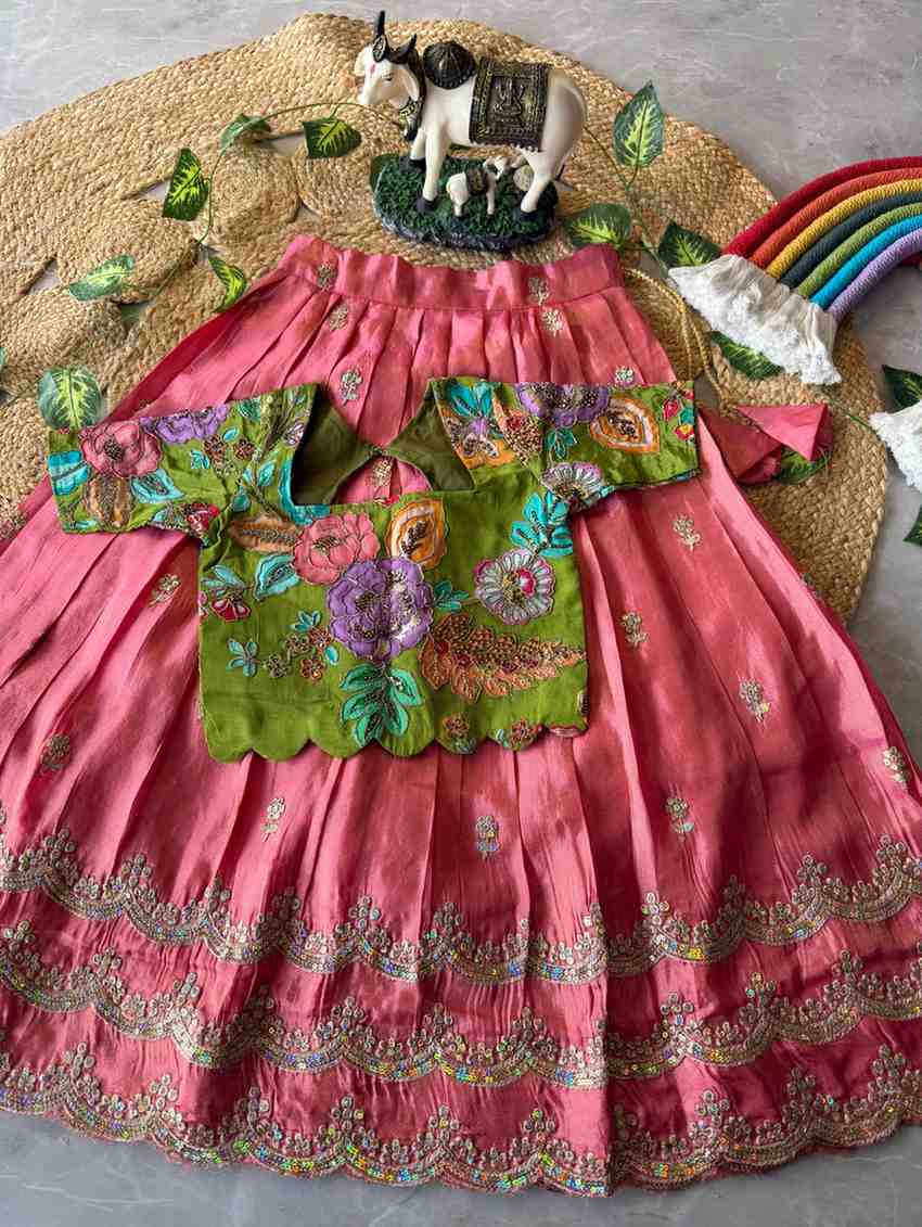 Kid's Viscose Tissue Lehangas