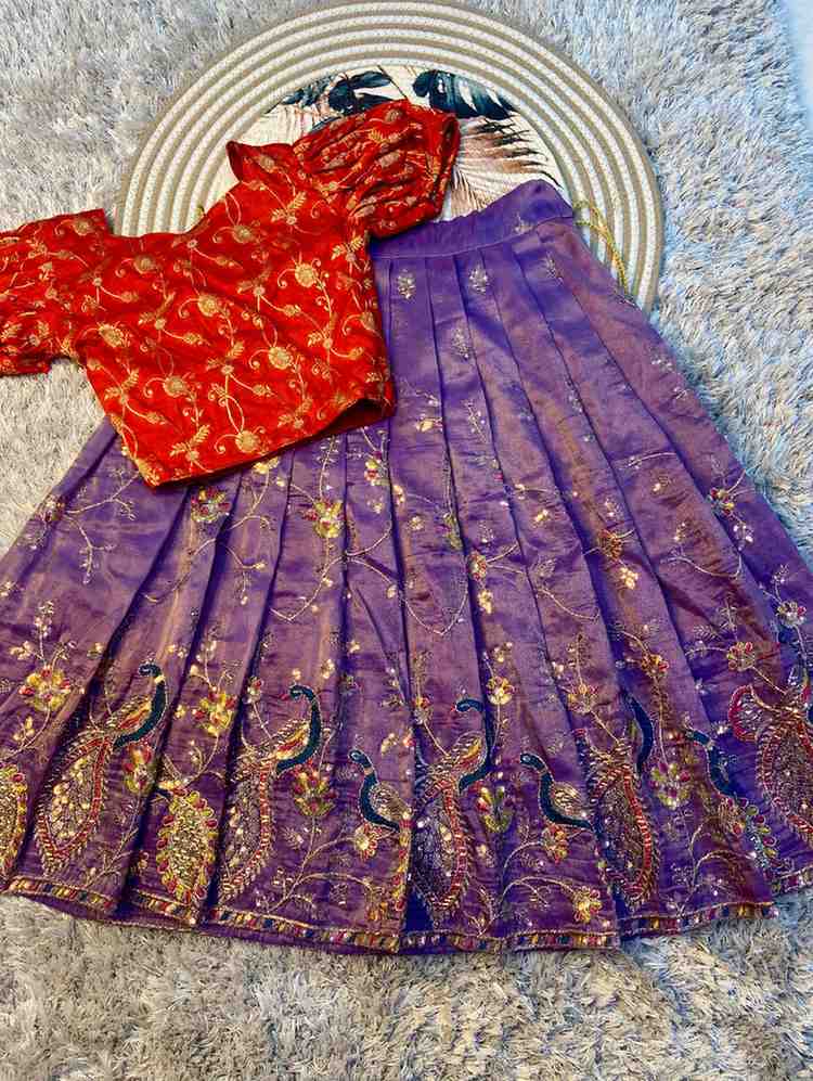 Kids tissue silk lehengas by Arhas Couture