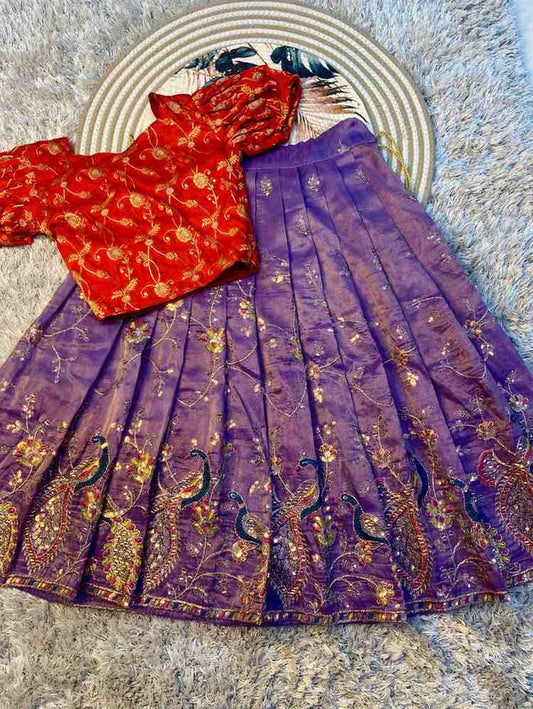 Kids tissue silk lehengas by Arhas Couture