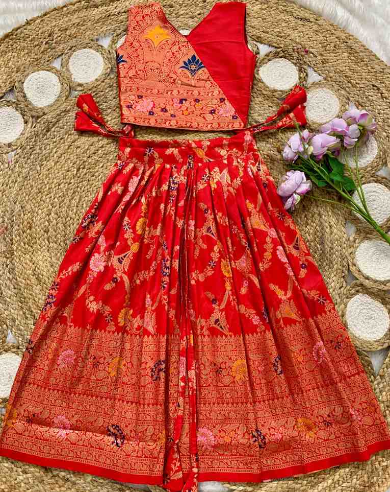 Kids Banarasi Paithani silk lehenga – 5 colours – 1 to 15 years – Arhas Couture