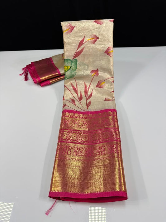 Hand Painted Banarasi Tissue Silk Sarees