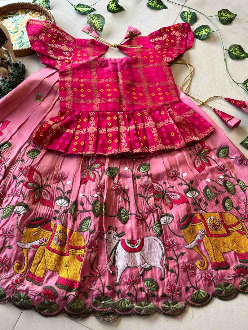 Kids Viscose tissue lehenga – pink – Arhas Couture
