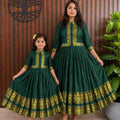 Cotton silk family outfit – Blue, Green, Wine – girls and Mom – Arhas Couture