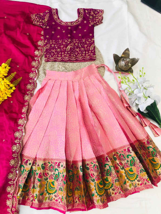 Kid's Zari Paithani Lehenga