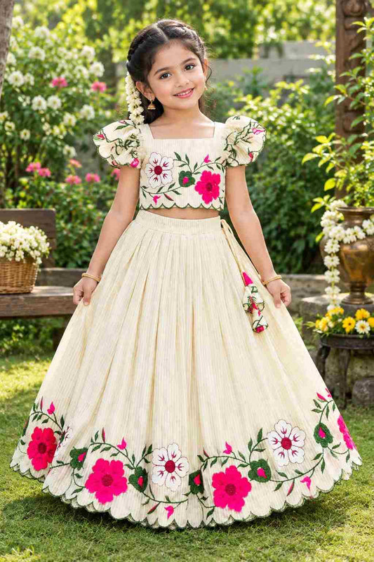 Kid's Floral Russian Silk Lehenga