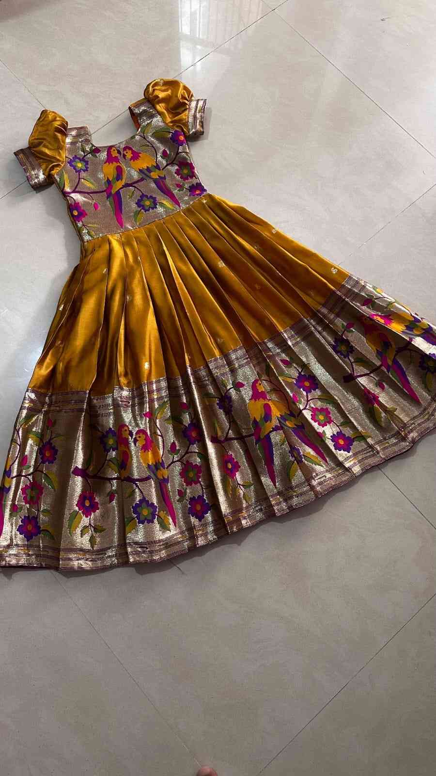 Kids Paithani gown – yellow – Arhas Couture