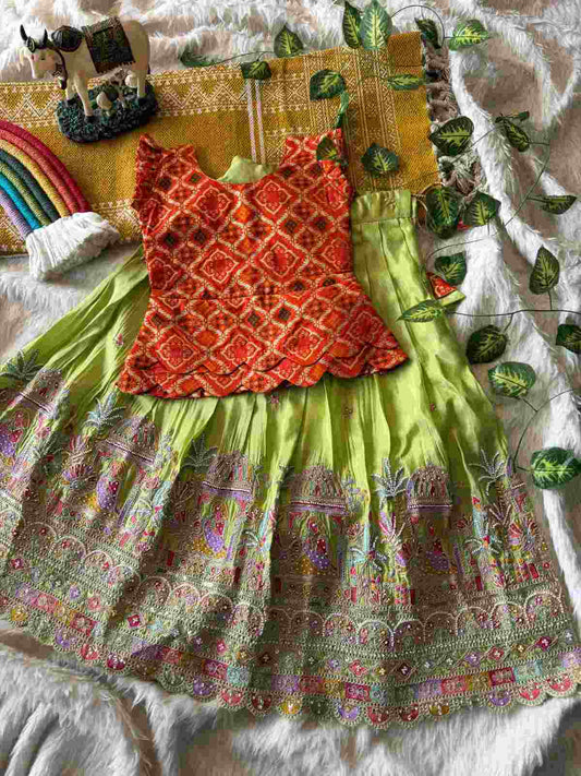 Girl's Viscose Tissue Lehengas