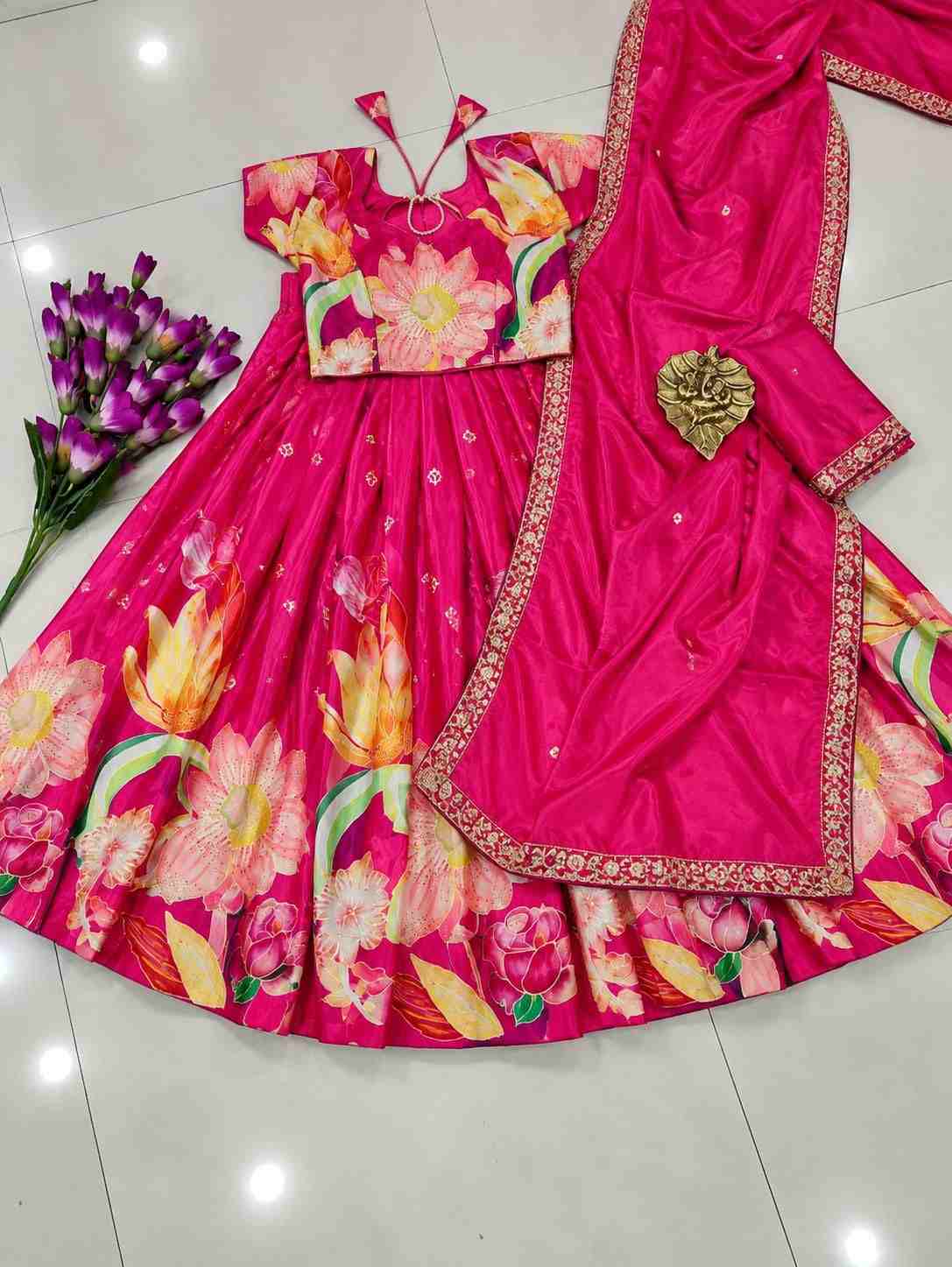 Kid's Digital Print Silk Lehengas