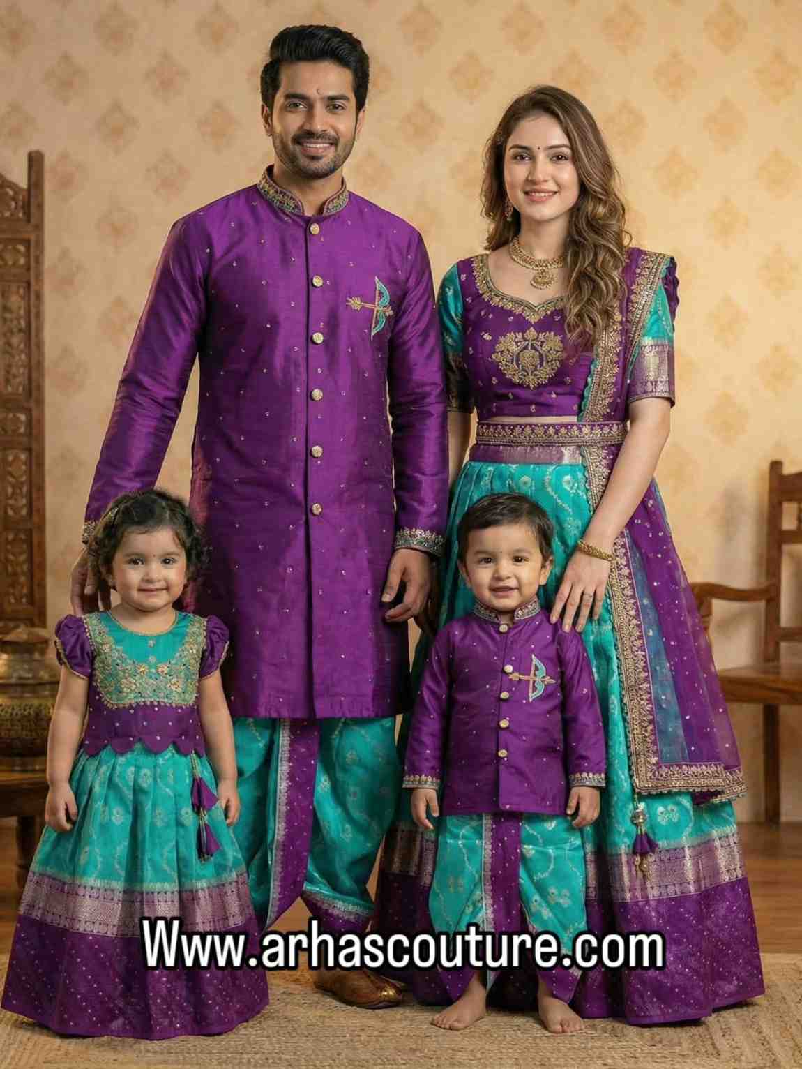 Banarasi silk family outfit – boys, girls, men and Mom – Arhas Couture