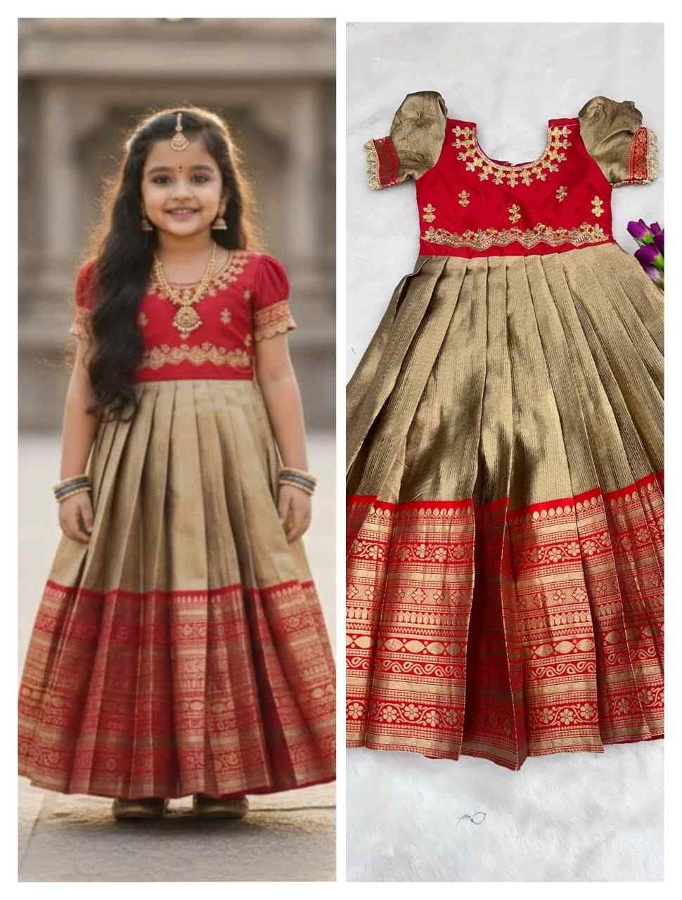 Kid's Silk Embroidery Gowns