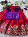 Kids royal velvet lehenga – Pink, Orange, Purple – 1 to 15 years – Arhas Couture