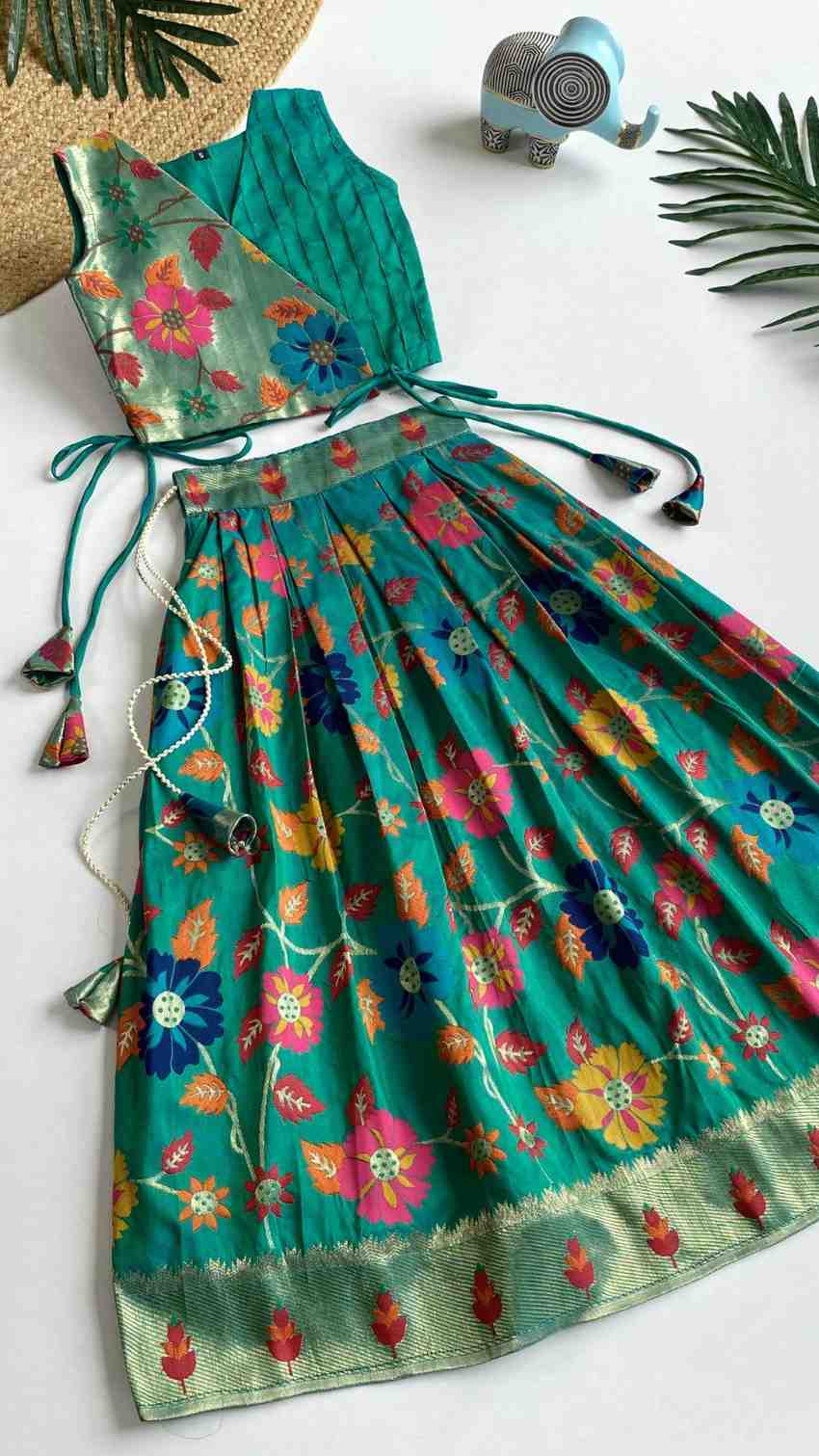 Kids silk blend lehenga – royal blue – Arhas Couture