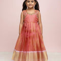 Kids soft tissue silk frock with zardosi maggam work – 6 months to 15 years – Arhas Couture