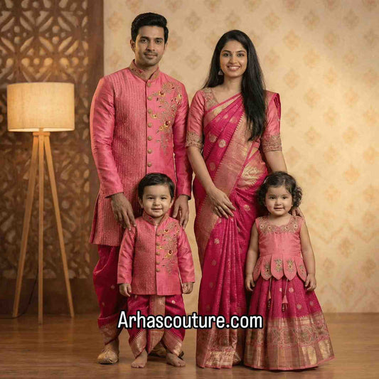 Banarasi silk family outfit – girls, boys, men and Mom – Arhas Couture