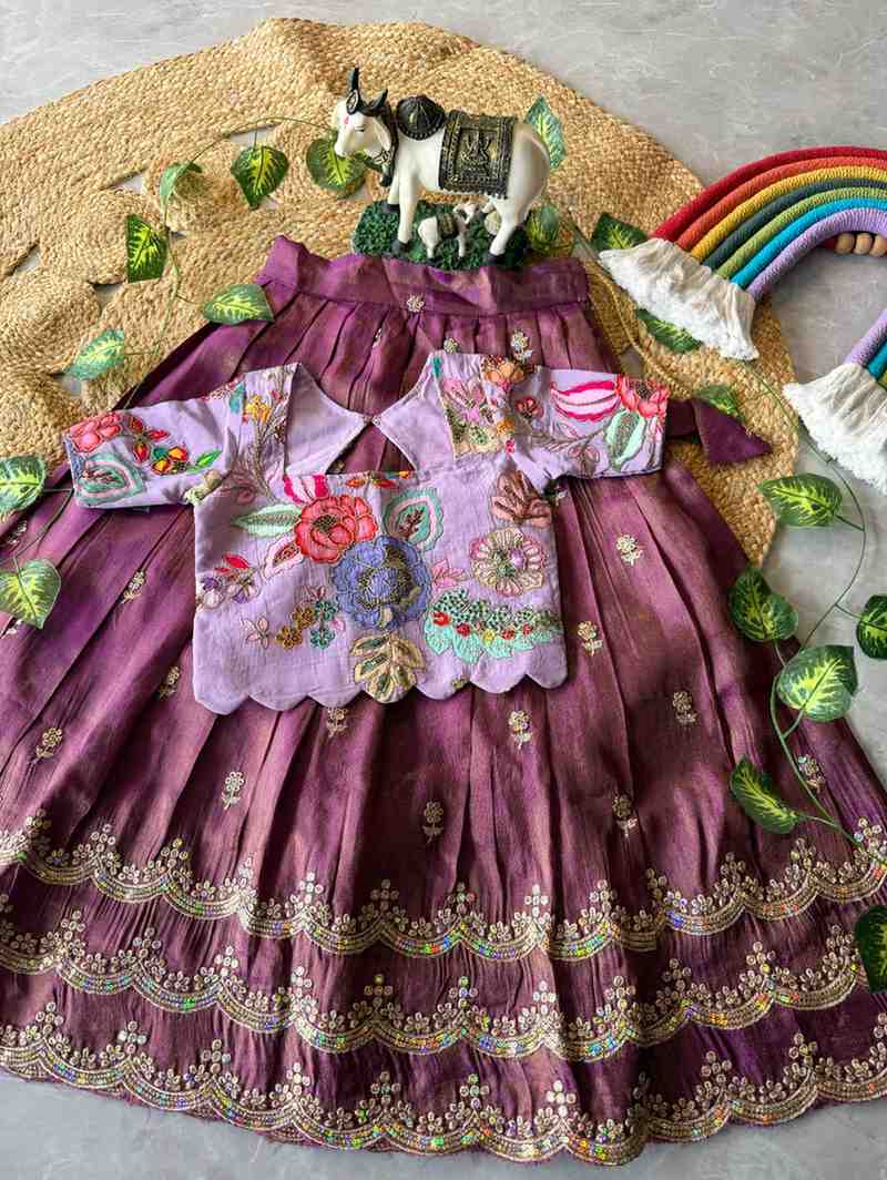 Kid's Viscose Tissue Lehangas