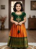 Semi Kanchi raw silk family outfit – kids and Mom – Arhas Couture