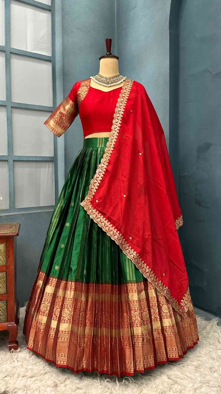 Fancy Kanjivaram silk lehenga – colour view – Arhas Couture