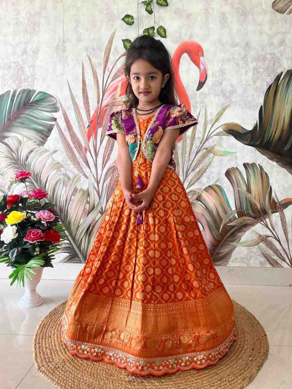 Kids Dola silk gown – Orange, Purple, Red – 1 to 15 years – Arhas Couture