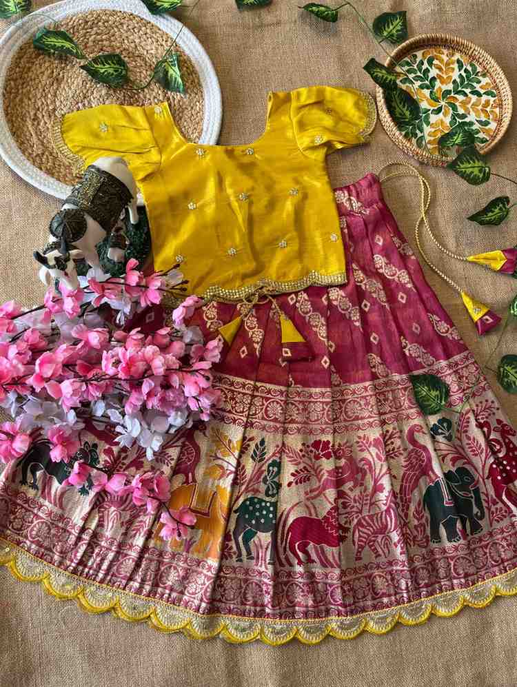 Kids Banarasi tissue lehenga – purple – Arhas Couture