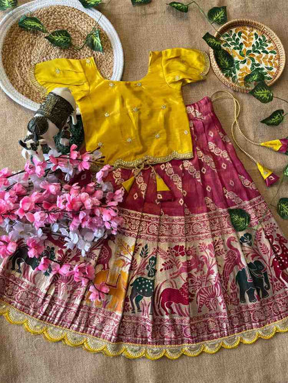 Kids Banarasi tissue lehenga – purple – Arhas Couture
