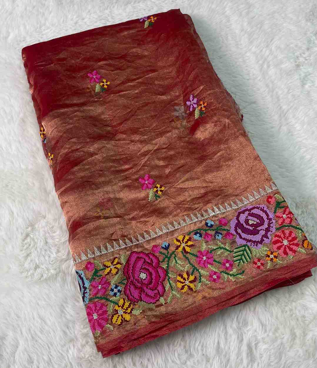 Fancy tissue embroidery saree – colour 1 – Arhas Couture