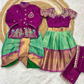 Semi Kanchi maggam family outfit – girls, boys, men and Mom – Arhas Couture